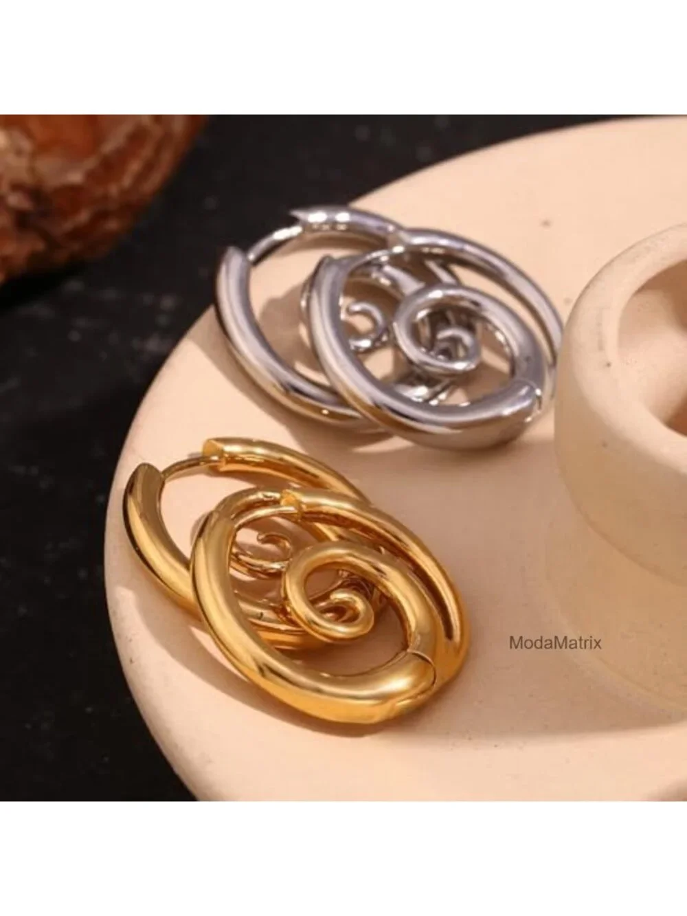 Sea Wave Spiral Hoop Earrings Stainless Steel 18K Golden Plated Huggie Hoops